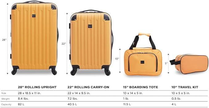 Travelers Club Midtown Hardside 4-Piece Luggage Travel Set, Butterscotch
