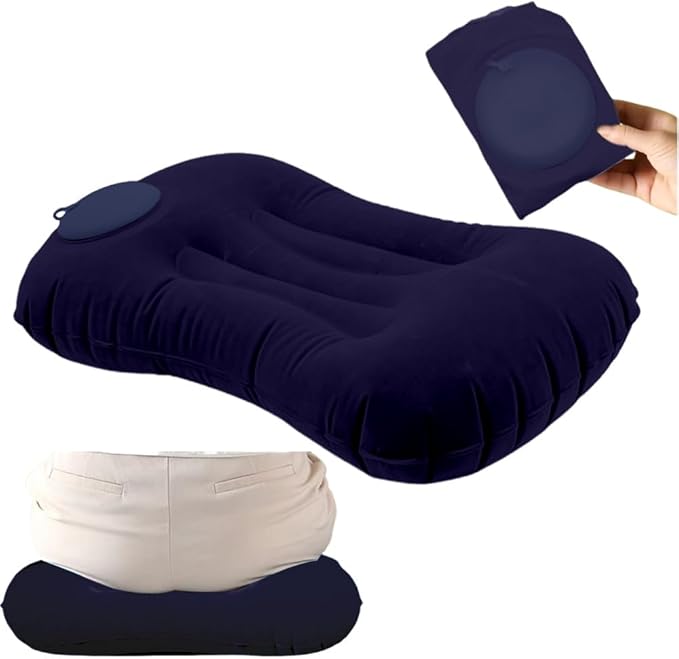 OULIGET Portable Lightweight Mini Inflatable Pad,Stadium Booster Seat Bleacher Cushion,Foldable Waterproof Sitting Pad to Raise Height for Outdoor Camping Hiking Beach Office (Dark Blue)