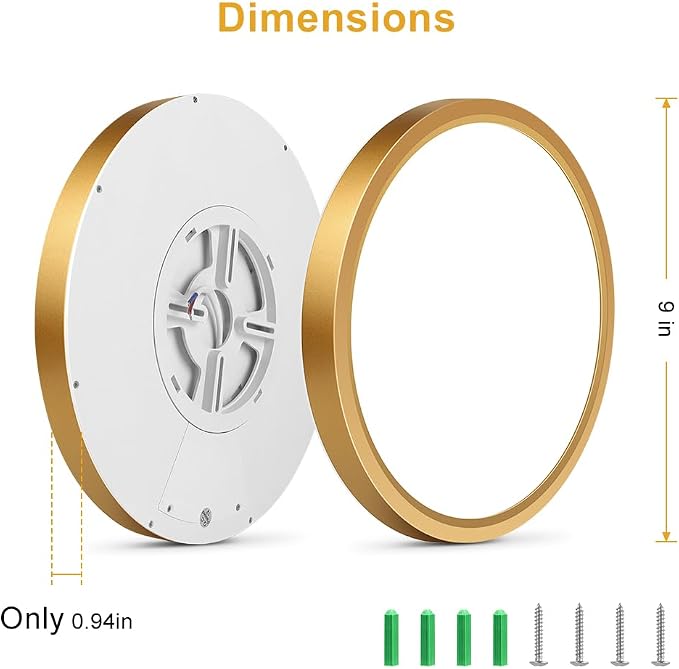 9Inch LED Flush Mount Ceiling Light Fixture, 18W(180W Equivalent), 1800LM, 3000K Warm White, IP40, Flat Modern LED Ceiling Lights for Bedrooms, Living Rooms, Bathrooms, Stairwells, etc.(Gold)