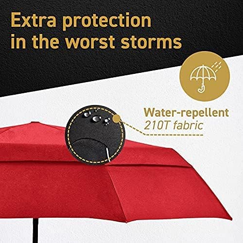 Windproof Compact Umbrella for Rain - 42” Travel Umbrella, Portable, Strong, Collapsible to 11”, Automatic Open Close Button, Vented Double Canopy with Fiberglass/Steel Frame, Wind Resistance to 55MPH