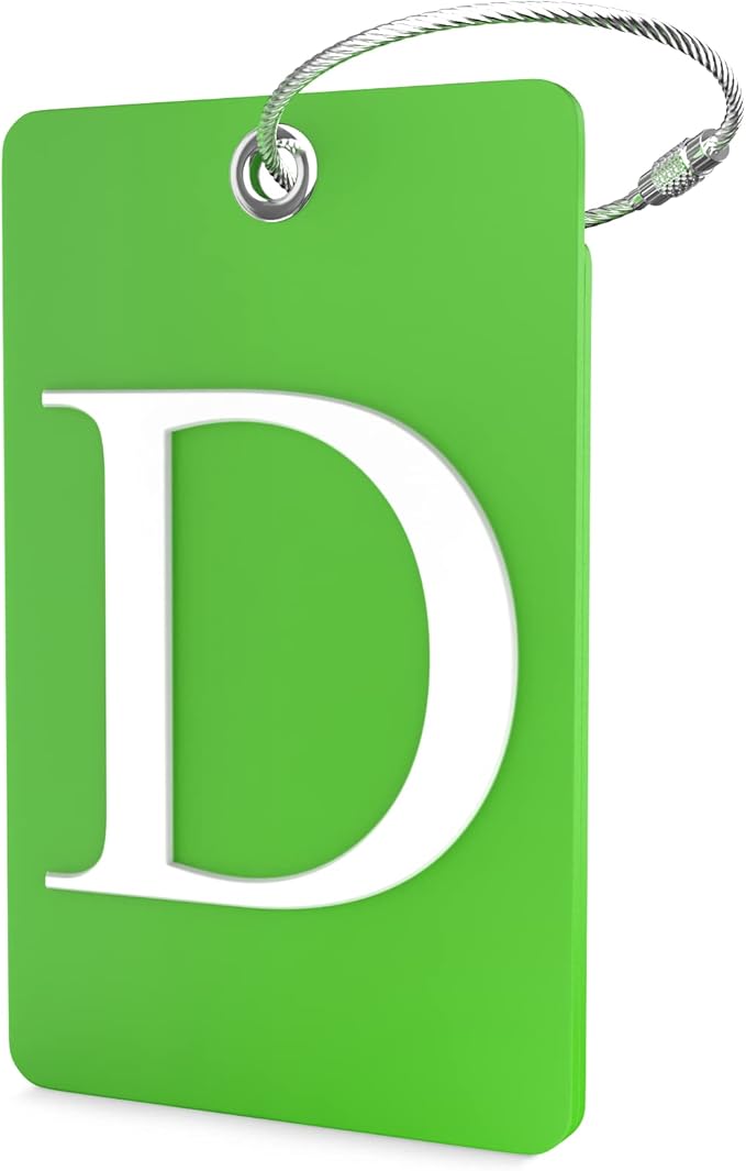 Luggage Tag Initial – Fully Bendable Tag w/Stainless Steel Loop (Letter D)