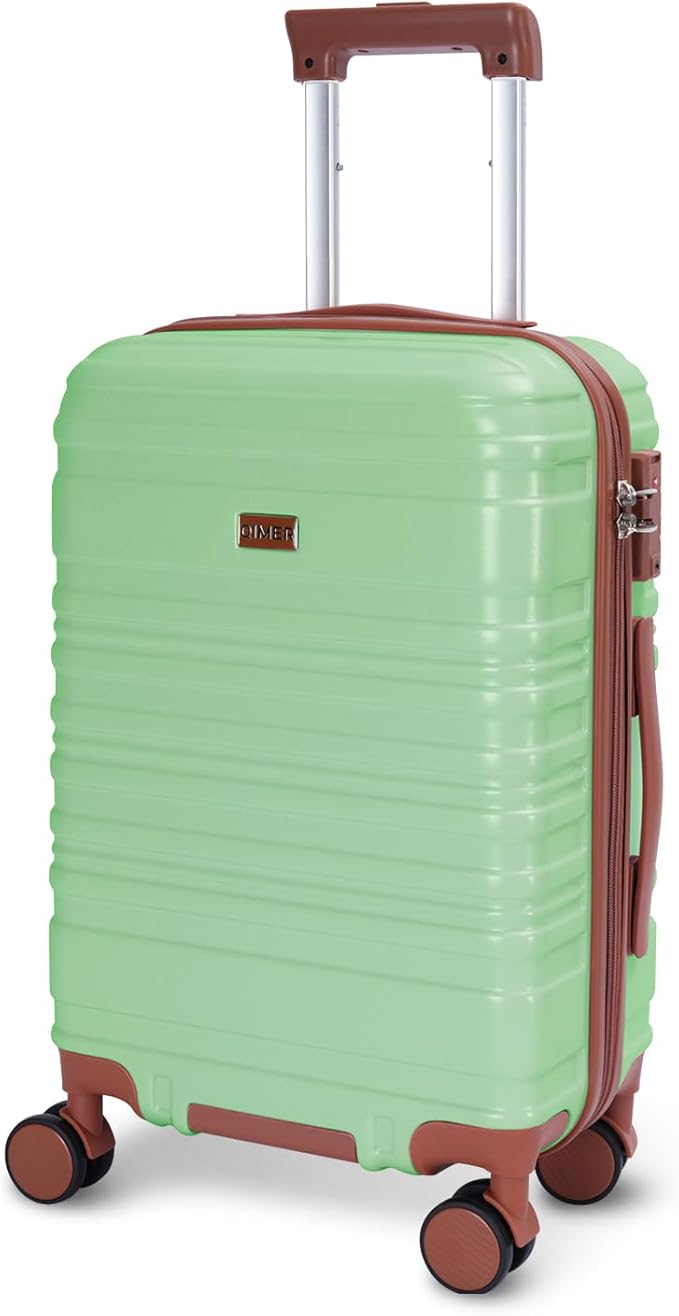 20 Inch Carry on Luggage 22x14x9 Airline Approved Green PC Hardside Double Spinner Wheels Lightweight Suitcase TSA Lock Travel for Men and Women