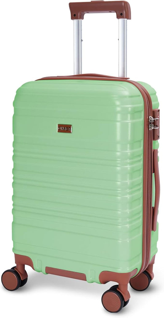 20 Inch Carry on Luggage 22x14x9 Airline Approved Green PC Hardside Double Spinner Wheels Lightweight Suitcase TSA Lock Travel for Men and Women