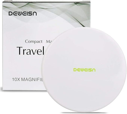 deweisn Magnifying Compact Cosmetic Mirror Elegant Compact Pocket Makeup Mirror, Handheld Travel Makeup Mirror with Powerful 10x Magnification and 1x True View Mirror for Travel or Your Purse