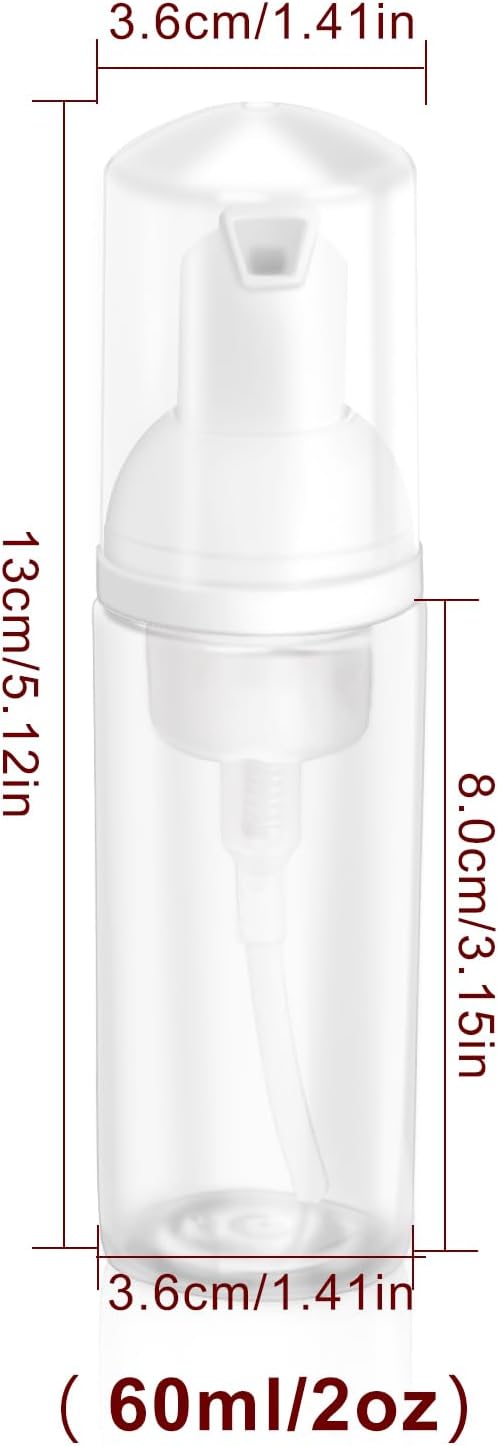 2oz Plastic Foam Pump Bottle, Empty Bottle Travel Foaming Dispenser for Hand Soap, Shampoo (8Pcs, 60ml)