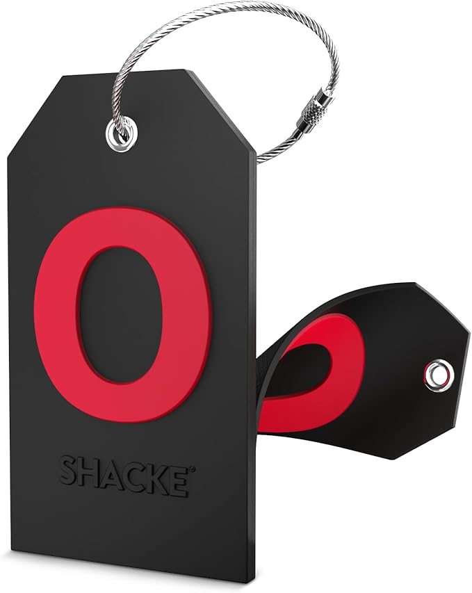 Shacke Large Luggage Tag Initial with Full Privacy Cover and Stainless Steel Loop - Black (Letter O)