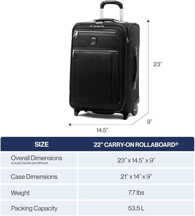 Travelpro Platinum Elite Softside Expandable Carry on Luggage, 2 Wheel Upright Suitcase, USB Port, Men and Women, True Navy, Carry On 22-Inch