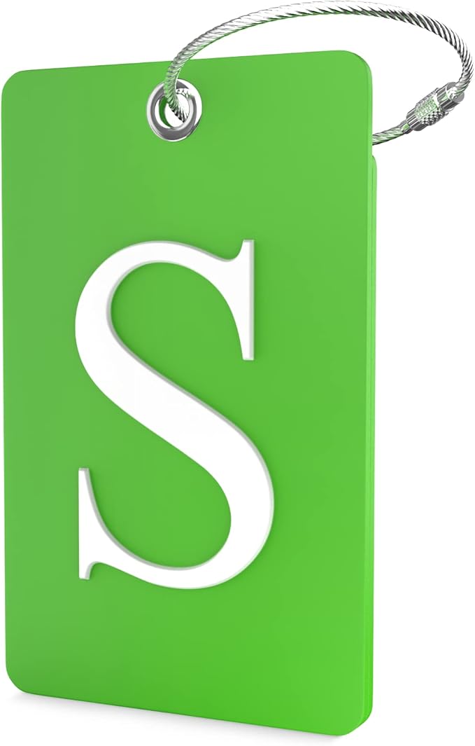Shacke Luggage Tag Initial – Fully Bendable Tag w/Stainless Steel Loop (Letter S)