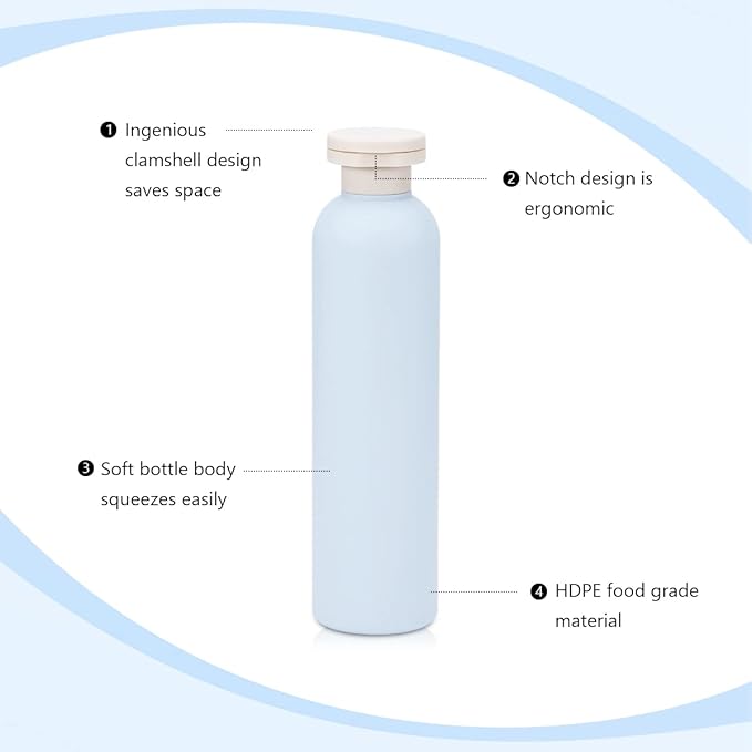 8.8 oz Travel Shampoo Bottles, Refillable Flip Cap Squeeze Bottles for Toiletries, Large Leakage-proof Travel Shampoo and Conditioner Bottles (Blue)