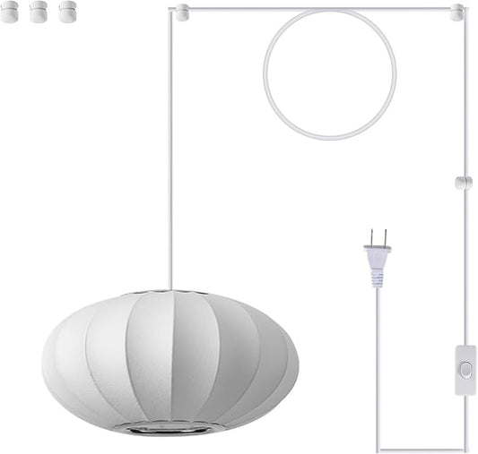 11.8in Plug in Pendant Light Small Lantern, White Imitation Silk | Plug in Hanging Lamp Wabi Sabi Japanese Bubble Lantern Pendant Chandelier for Living Dinning Room Kitchen Island Bedroom 1PK