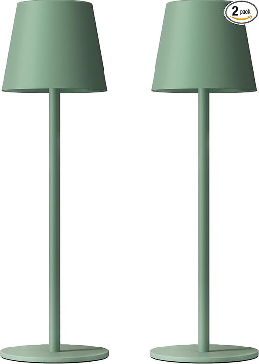 Kakanuo Cordless Table Lamp Rechargeable Green - KK 2 Pack 5000mAH Battery Operated Lamp for Dining Table, 3 Color Stepless Dimming Wireless Lamp for Counter, Outdoor Patio, Touch Control