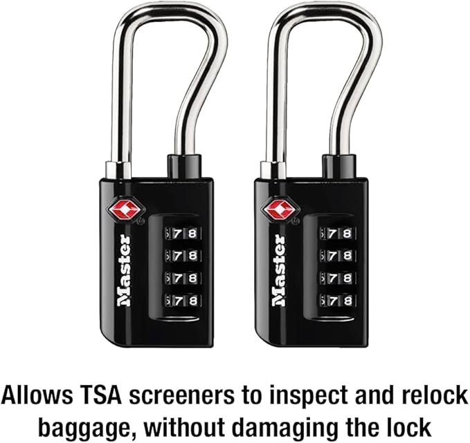 Master Lock Black Set Your Own Combination TSA Approved Luggage Lock, Travel Padlocks for Suitcases, Backpacks, Bags, 2 Pack, 4696T