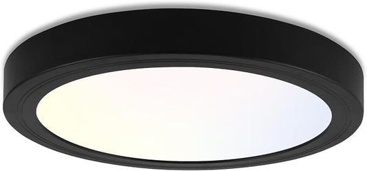 hykolity 7 Inch Selectable CCT LED Round Flat Panel Light,1500LM | 15W 3000K/4000K/5000K,Edge-Lit Flush Mount Ceiling Light Fixture for Kitchen, Bedroom, Laundry and Closet Room,Black