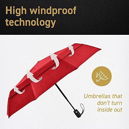 Windproof Compact Umbrella for Rain - 42” Travel Umbrella, Portable, Strong, Collapsible to 11”, Automatic Open Close Button, Vented Double Canopy with Fiberglass/Steel Frame, Wind Resistance to 55MPH