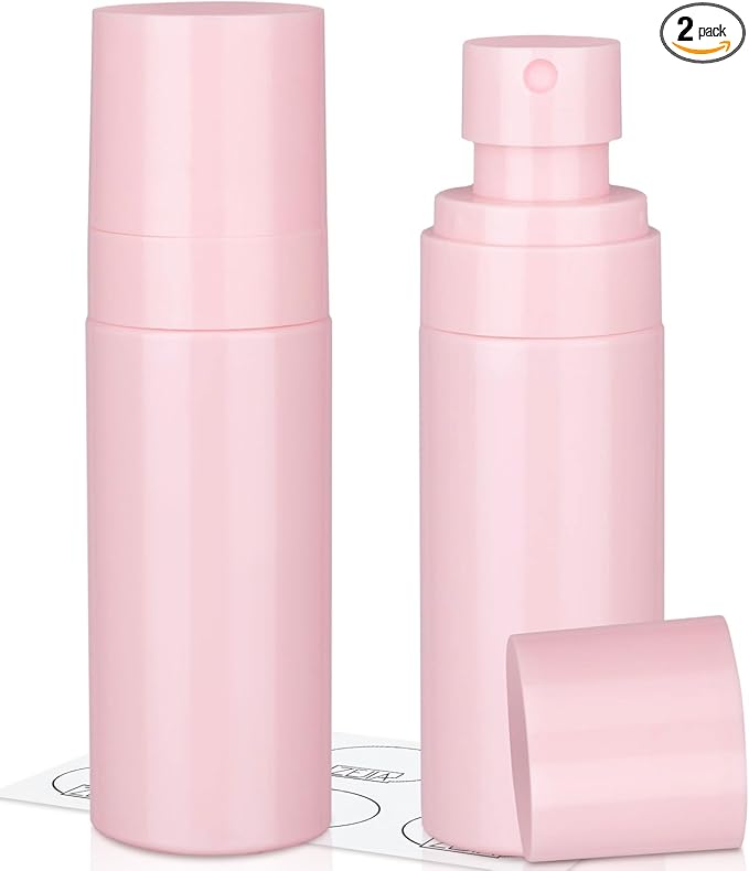 ZEJIA Small Spray Bottle, 2OZ Travel Spray Bottle, Mini Plastic Spray Bottles for Face, with 6pcs Labels (Pink)