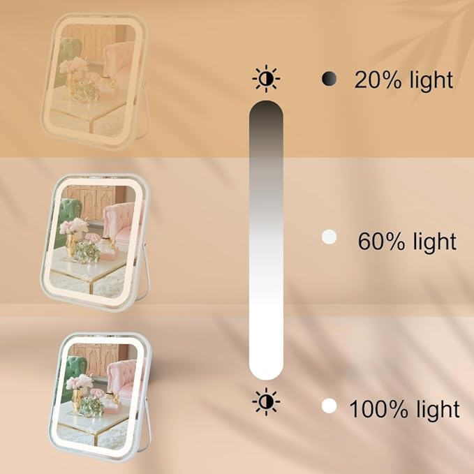 LED Makeup Mirror 8x10 Rechargeable with 3 Color Settings, Touch Control, Portable & Cord-Free Vanity Mirror, Premium Metal Frame, Gift-Ready for Travel Mirror White