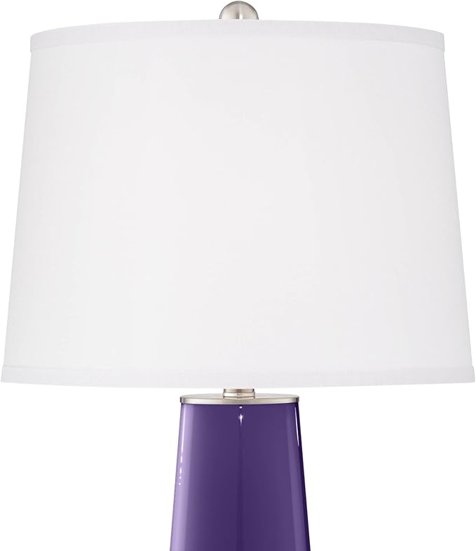 Color + Plus Leo 29 1/2" Tall Modern End Table Lamps Set of 2 Izmir Purple Finish Glass Fabric White Shade Living Room Bedroom Bedside Nightstand House Office Family Reading Kitchen Entryway