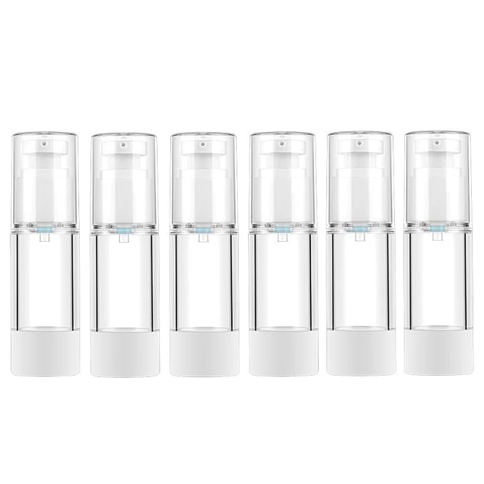 LONGWAY 1 Oz 30ml Clear Airless Cosmetic Cream Pump Bottle Travel Size Dispenser Refillable Containers/Foundation Travel Pump Bottle for Shampoo (Pack of 6)