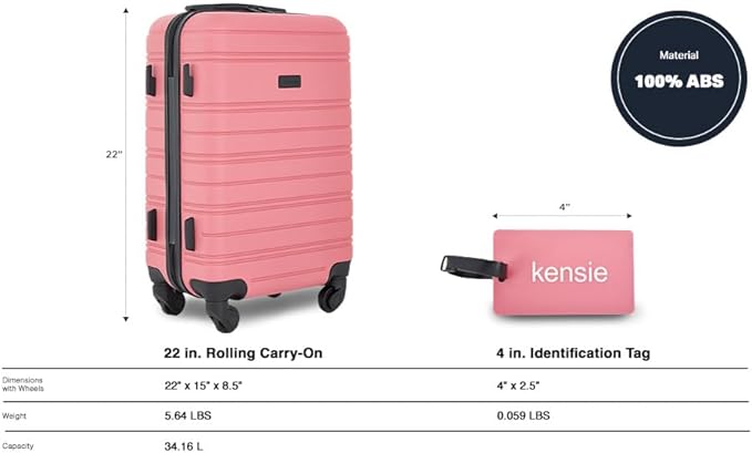 kensie 22" Peonies Hardside Carry-On Luggage with ID Tag, Flowering Ginger