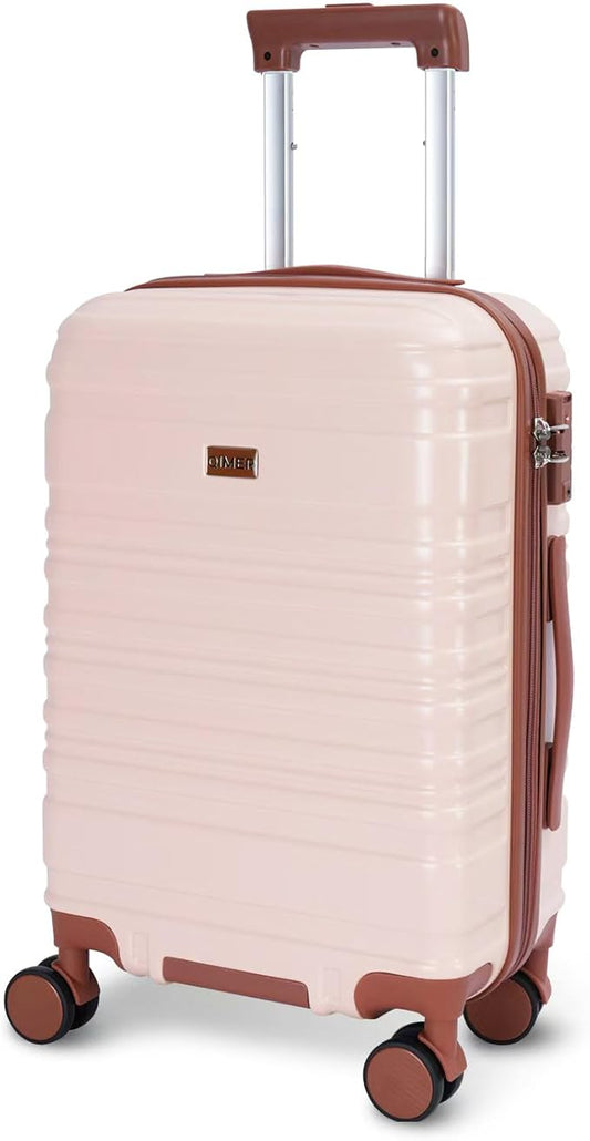 20 Inch Carry on Luggage 22x14x9 Airline Approved Pink PC Hardside Double Spinner Wheels Lightweight Suitcase TSA Lock Travel for Men and Women