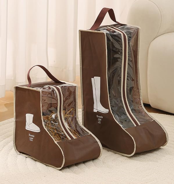 2 Set Boot Storage,Portable Short Boots and Tall Boots Storage or Protector Bag,Shoe Dust Bags,Shoe Sleeves for Travel,Clear Boots Cover,Shoes Packing Organizers for Adult Sneakers (Brown)