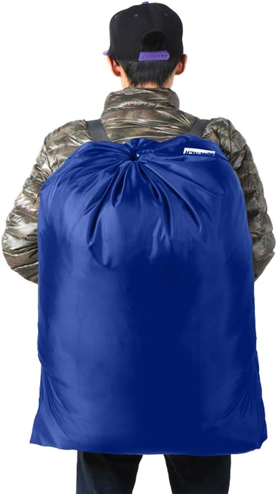 Laundry Bag Backpack, 27” x 34”Sturdy Laundry Bag with Shoulder Straps Drawstring Closure Heavy Duty Foldable Laundry Backpack for College, Travel, Laundromat, Apartment (blue)