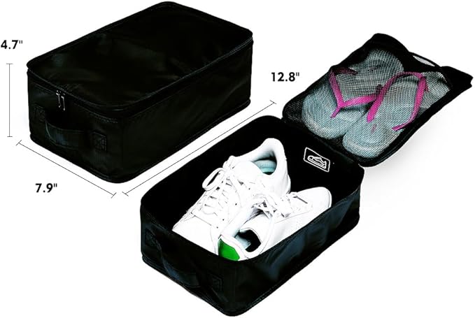 JJ POWER Travel Shoe Bags, Foldable Waterproof Shoe Pouches Organizer-Double Layer (Black, 2 Packs)