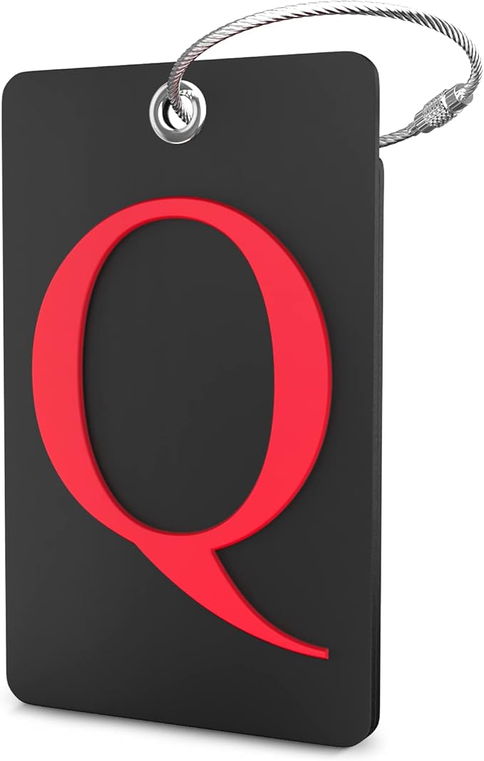 Shacke Luggage Tag Initial - Fully Bendable Tag w/Stainless Steel Loop - Black (Letter Q)