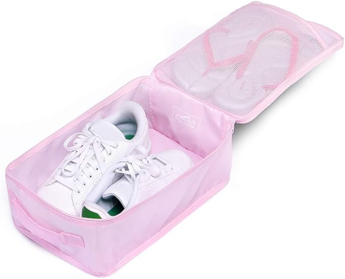 JJ POWER Travel Shoe Bags, Foldable Waterproof Shoe Pouches Organizer-Double Layer (2 Pink Shoe Bags)