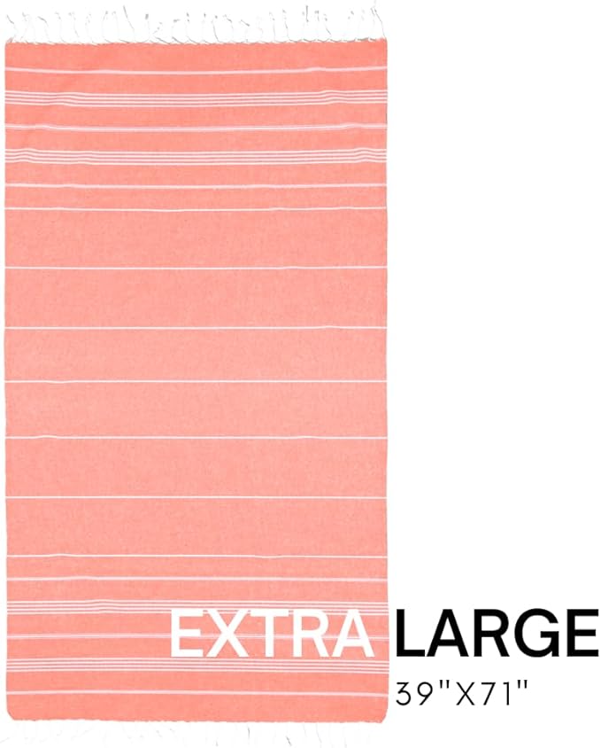 BAY LAUREL Turkish Beach Towel with Travel Bag 39 x 71 Quick Dry Sand Free Lightweight Large Oversized Towels Light (Orange with Yellow Bag)