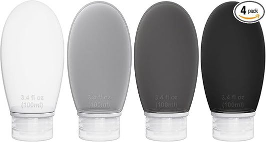 Silicone Travel Bottles for Toiletries TSA Approved Travel Size Containers Set 4 Pack Portable Leak Proof Refillable Cosmetic Squeeze Bottles Shampoo Hair Conditioner Body Lotion Bath Shower Gel