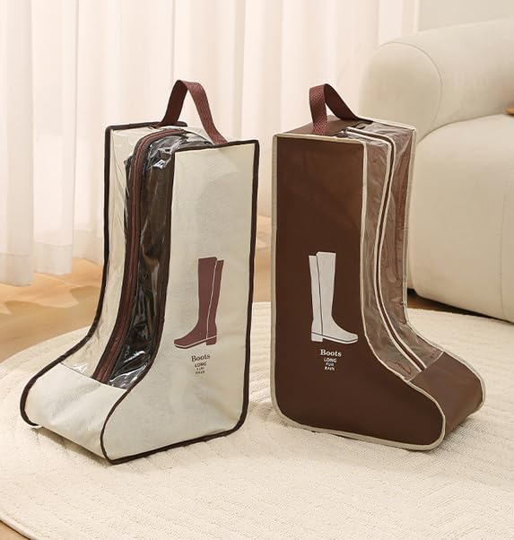 2 Set Boot Storage,Portable Short Boots and Tall Boots Storage or Protector Bag,Shoe Dust Bags,Shoe Sleeves for Travel,Clear Boots Cover,Shoes Packing Organizers for Adult Sneakers (Brown)