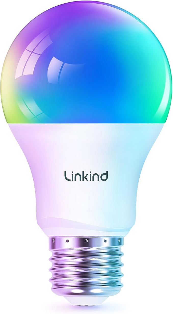 Linkind Smart Light Bulbs, Work with Alexa, Google Home, AiDot | Led Color Changing Light Bulb RGBTW, 2.4G WiFi+Bluetooth, 104 Preset Scene, Music Sync, DIY, Dotis, A19 E26, 60W 800LM, 1Pack