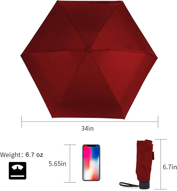 GAOYAING Small Mini Umbrella with Case Light Compact Design Perfect for Travel Lightweight Portable Parasol Outdoor Sun&Rain Umbrellas 34 Inches