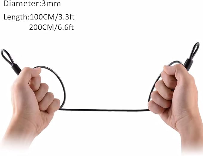 GOMRQING 3mm 200CM/6.6ft Long Outdoor Travel Security Cable Lock,Braided Steel Coated Safety Cable Luggage Lock,Safety Cable Wire Rope Chain Lock Double Loop Lightweight (2 Pack)