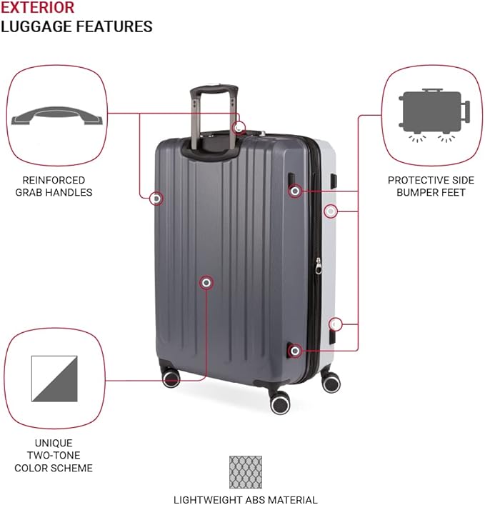 SwissGear Duet Expandable Luggage, Hard Shell Medium Luggage with Spinner Wheels