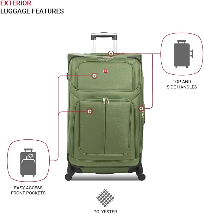 SWISSGEAR Sion Softside Expandable Spinner Luggage Durable Lightweight Travel Suitcase, Evergreen, Checked-Large 29-Inch