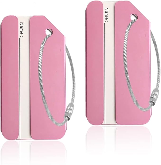 Aluminum Luggage Tags, Luggage Tag Holders for Travel Luggage Baggage Identifier by Ovener (2Pack Pink)