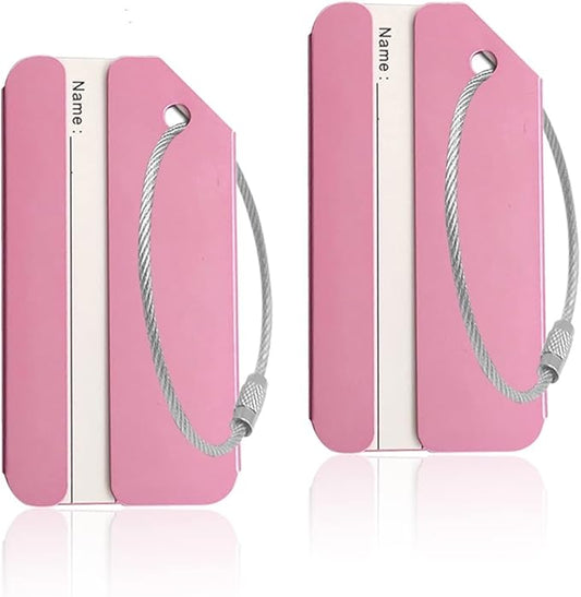 Aluminum Luggage Tags, Luggage Tag Holders for Travel Luggage Baggage Identifier by Ovener (2Pack Pink)