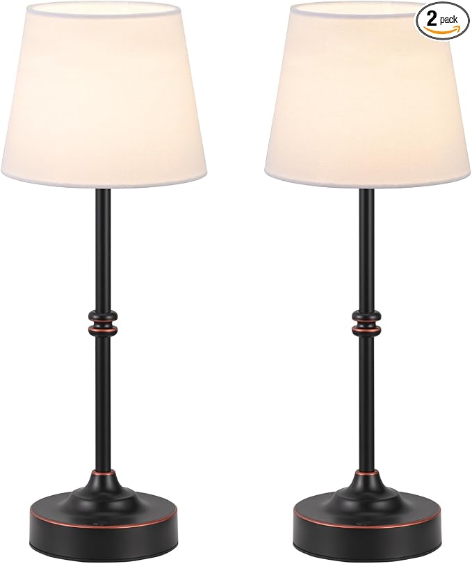 Kakanuo Rechargeable Cordless Table Lamp Antique Black - 2 Pack 4000mAh Battery Operated Lamp, 3000K Warm Light, Touch Control Stepless Dimming, for Bedside, Dining Table, Home Decor