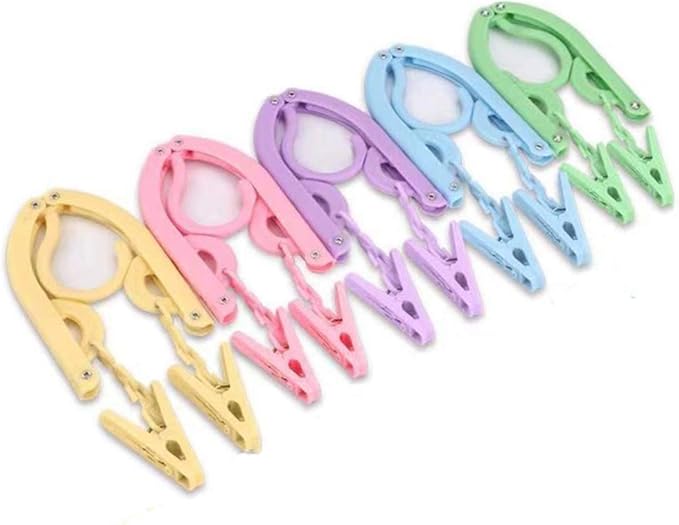 Portable Folding Travel Clothes Hangers with Clips Travel Accessories Plastic Foldable Non-Slip Lightweight Shirts Socks Underwear Clothes Hangers Drying Rack for Home Outdoor Travel