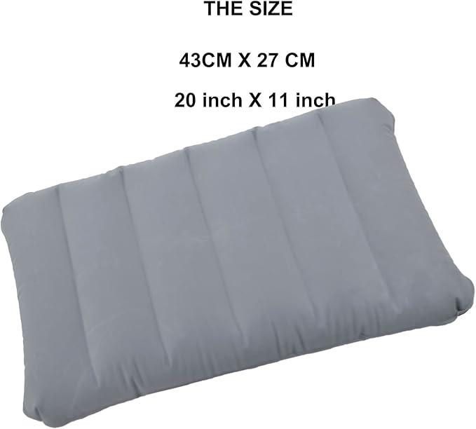 Ultralight Inflatable Camping Pillow Squared Flocked Fabric Air Pillow for Beach Hiking,Camping,Traveling,Napping,Desk Rest,Neck Lumbar Support Grey
