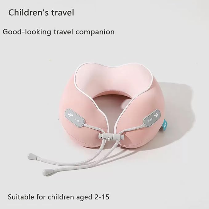 Kids Travel Pillow - Memory Foam Soft Airplane Neck Pillow for Head Neck Support,Compact Design with Hard Case,for Airplane,Car,Home Recliner,or Toddler Travel Support (Kids Pillow-Pink)