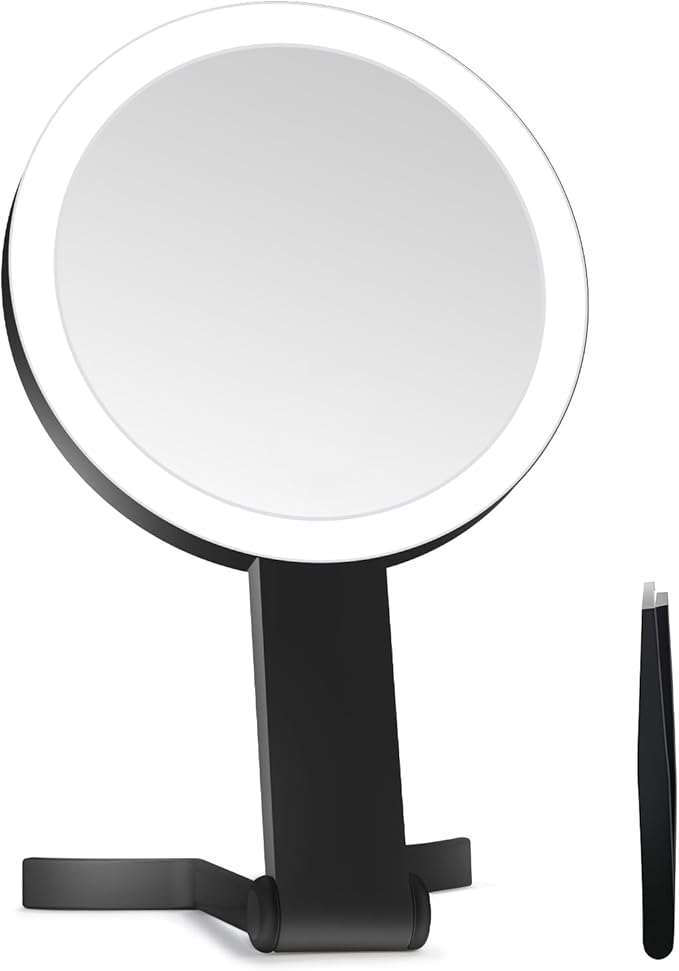 Lighted Makeup Mirror, 30X Magnifying Mirror with Light, Hanging and Handheld Mirror with Handle,Black