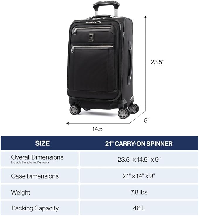 Travelpro Platinum Elite Softside Expandable Carry on Luggage, 8 Wheel Spinner Suitcase, USB Port, Suiter, Men and Women, Navy Camouflage, Carry On 21-Inch