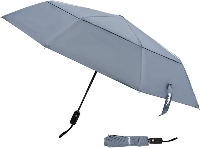TradMall Travel Umbrella, 42/45 Inches Double Vented Canopy Windproof Automatic Strong Compact Folding Umbrellas for Rain Women and Men