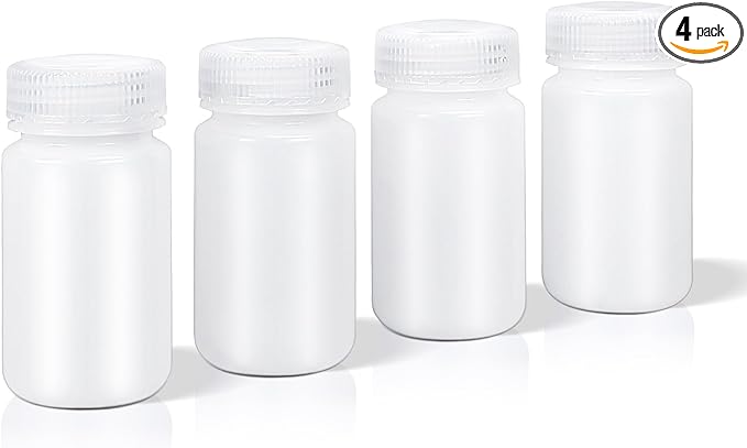 DEMORA 4 oz Small Plastic Bottles with Caps, Airtight Refillable Wide Mouth Travel Bottles for Toiletries, PP Food Grade Plastic Containers for Liquids Pill Sample Lab Reagent (Translucent, 4 Pcs)