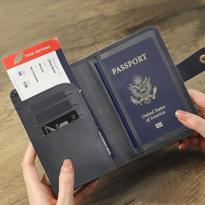 Passport Holder with Multiple Card Slots,RFID-Blocking Passport Cover,Stylish Unisex Design for Men & Women,Ideal Gift for Frequent Flyers (Passport+Boarding Pass+Vaccine Card)(BLACK)