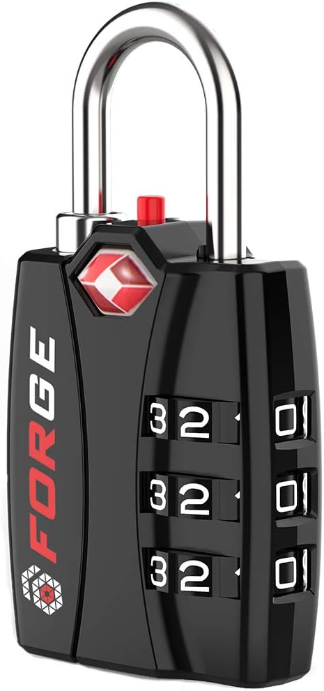 Forge Open Alert TSA Approved Luggage Locks - 3 Digit Combination, Easy Read Dials, Zinc Alloy Body - Ideal Travel Lock for Luggage, Suitcases, Bags & Toolboxes (Black 1 Lock)