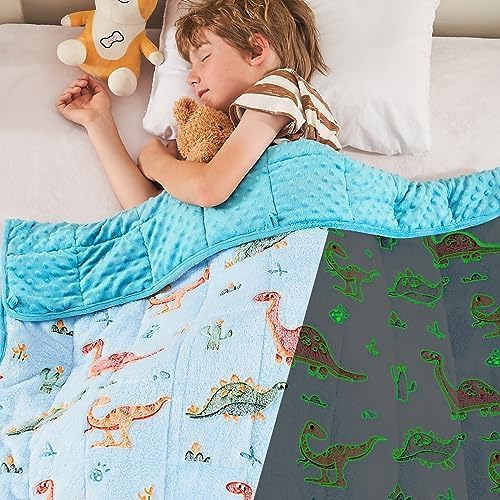 yescool Weighted Blanket 7 Pounds Weighted Lap Blanket, Glow in The Dark Dinosaur Heavy Blanket for Sleeping, Warm Minky Weighted Throw Blanket Gifts for 60-80lbs, 40"x60"